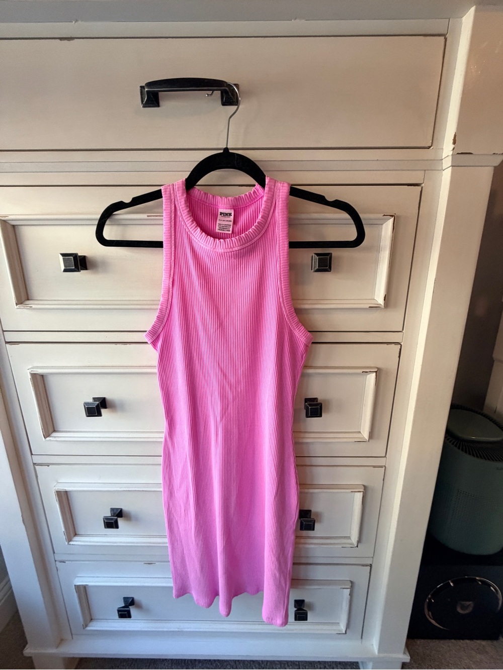 PINK Victoria's Secret Neon Pink Ribbed Tank Midi Dress